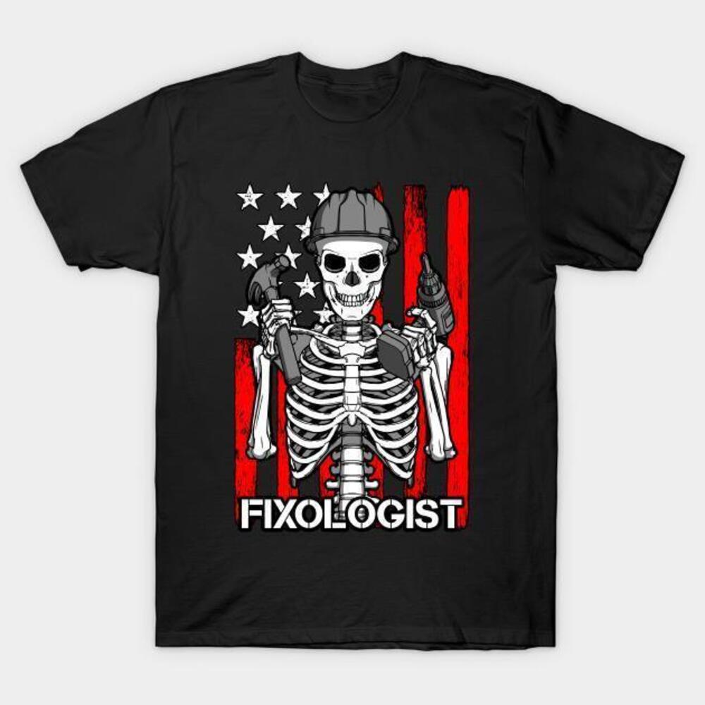 Fixologist Gothic Skeleton Usa Flag Woodworking Carpenter Tshirt